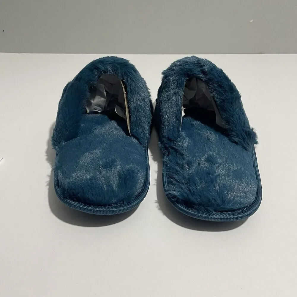 Avon Women’s Soft Faux Fur & Pearls Green Slippers Size 9/10 - Picture 3 of 7